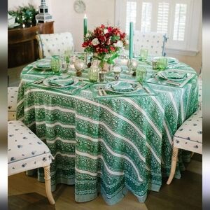 Julia Amory Spruce Fleur Stripe Tablecloth